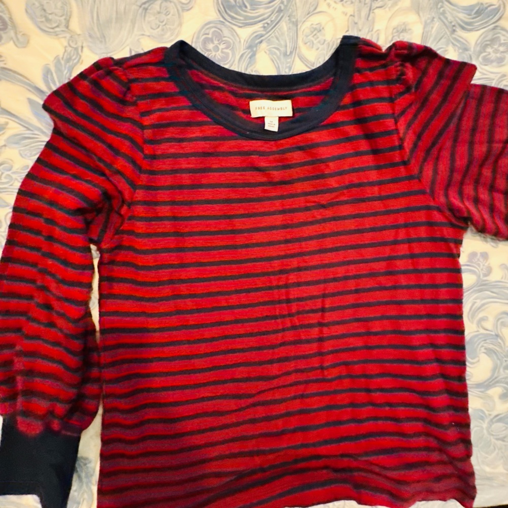 Red and Black Striped Women's Top